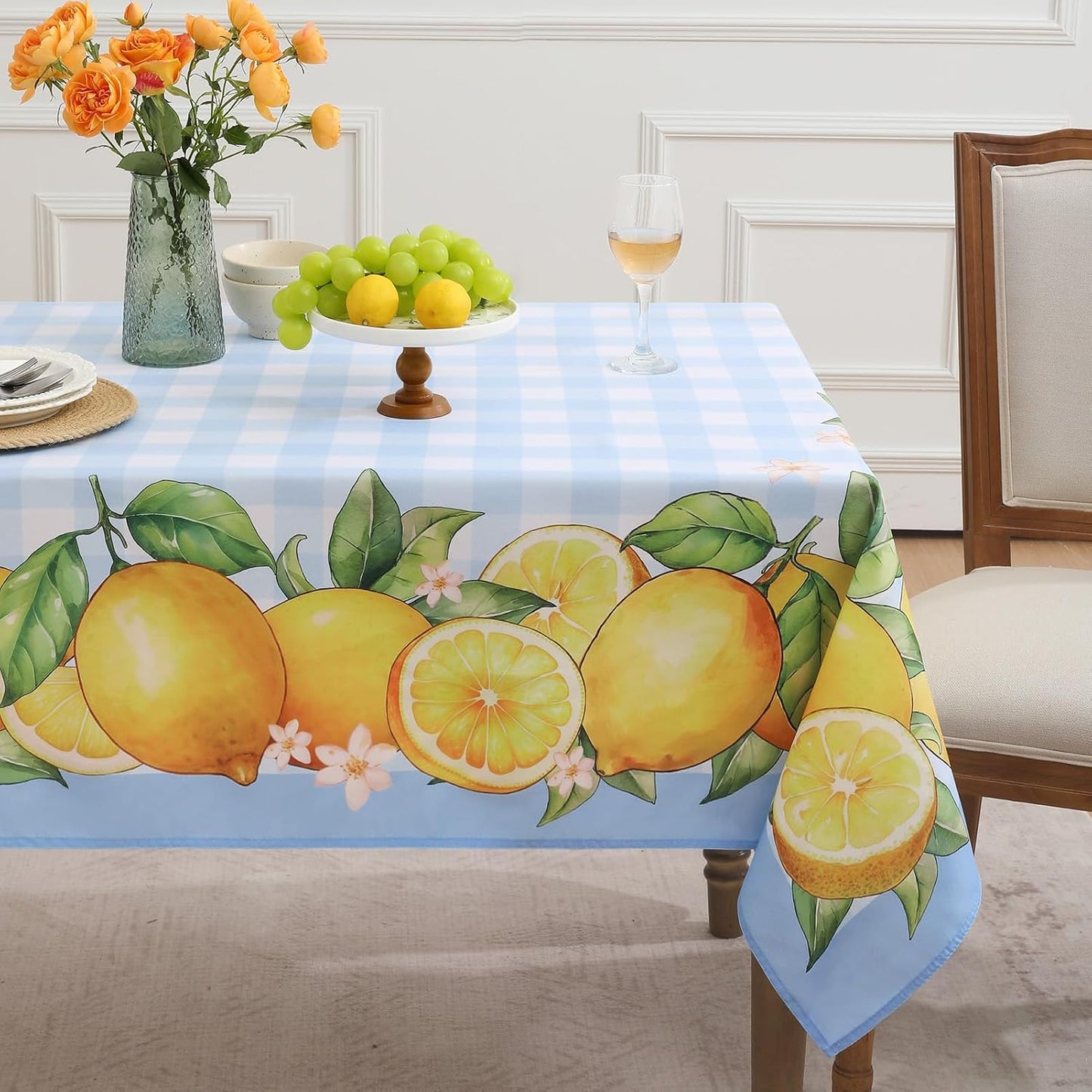 Mantel rectangular verano diseño búfalo flores azul 52x70pulg