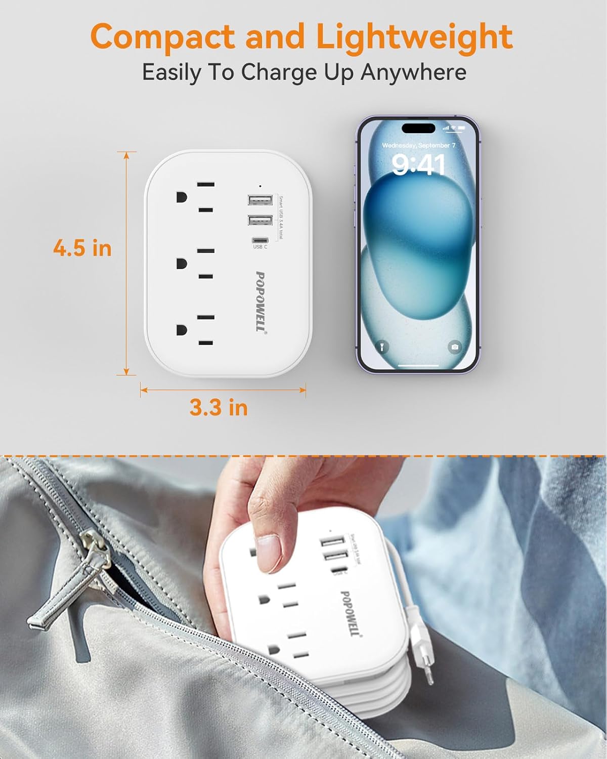 Adaptador enchufe viaje tipo C EE.UU. a UE con 3 salidas USB