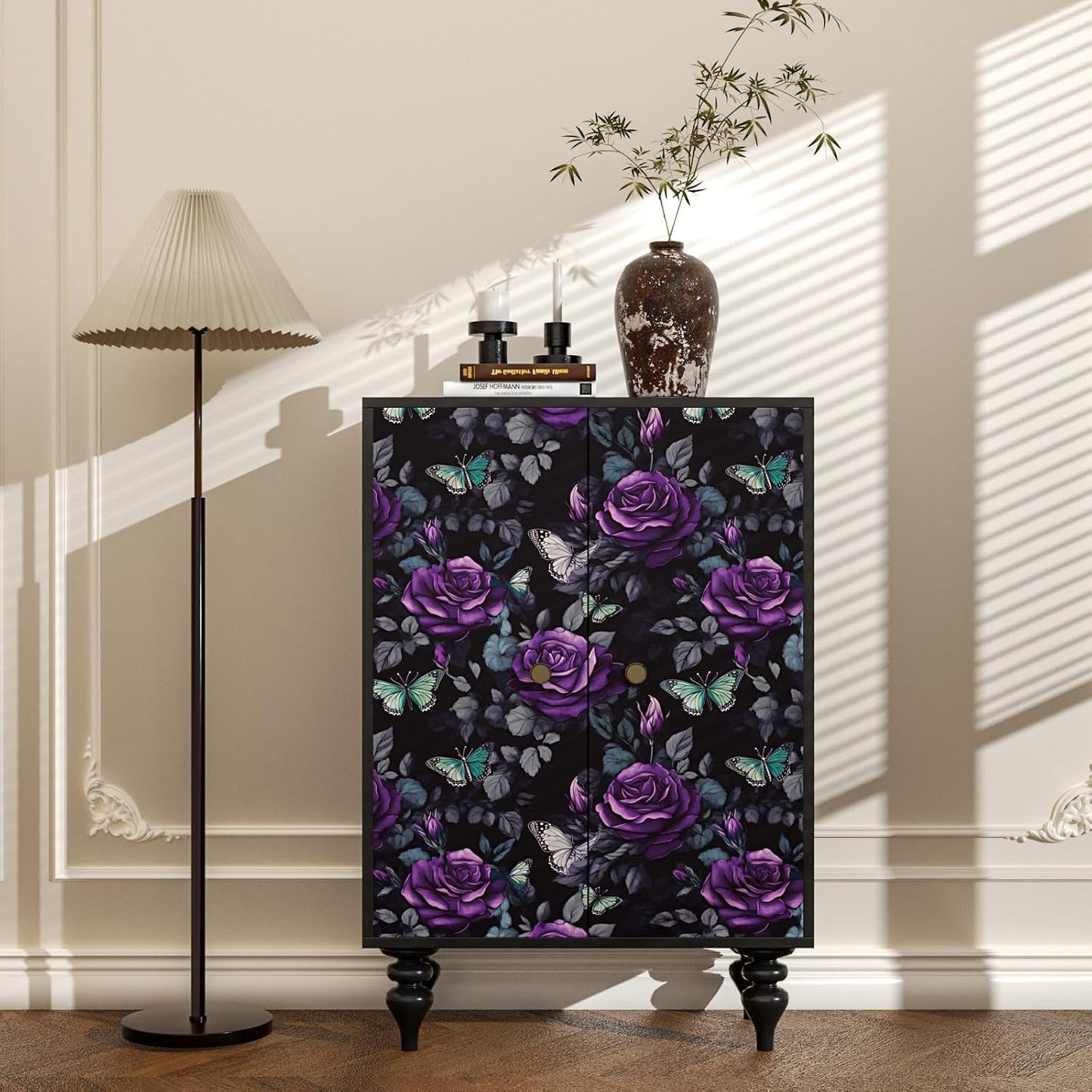 Papel pintado autoadhesivo negro floral 44x1000cm dormitorio