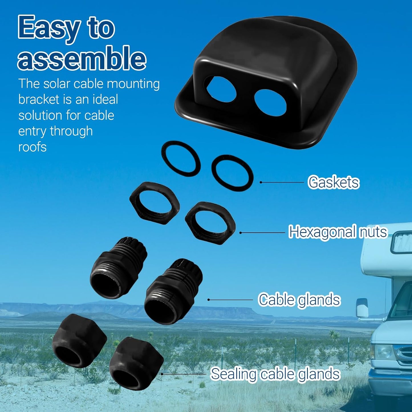 Prensaestopas doble ABS para RV barco caravana 0.8" negro
