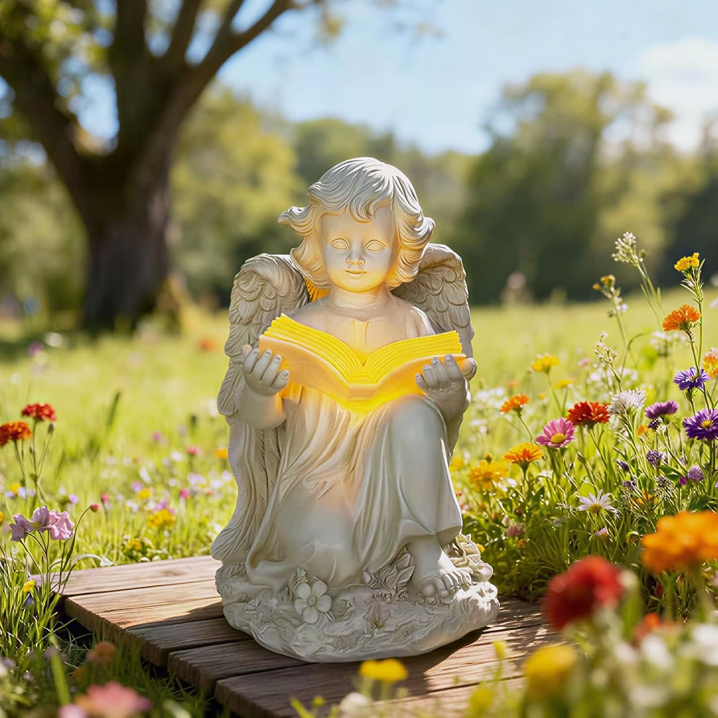 Estatuas ángel jardín con Biblia decoración patio