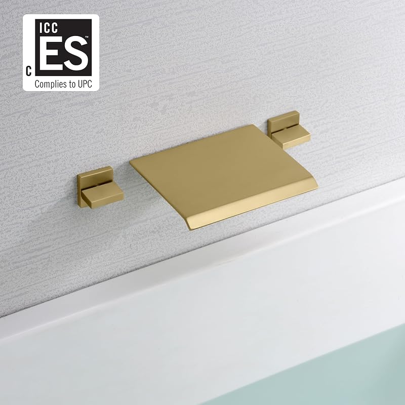 Grifo bañera cascada pared 3 orificios oro cepillado