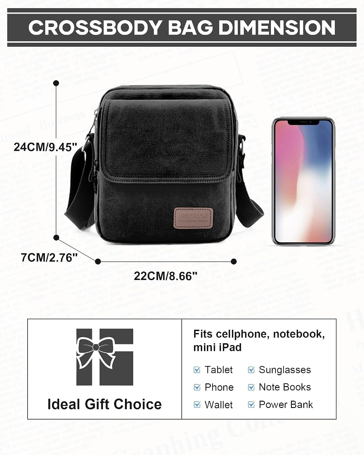 Bolso cruzado para hombre tipo mensajero de lona