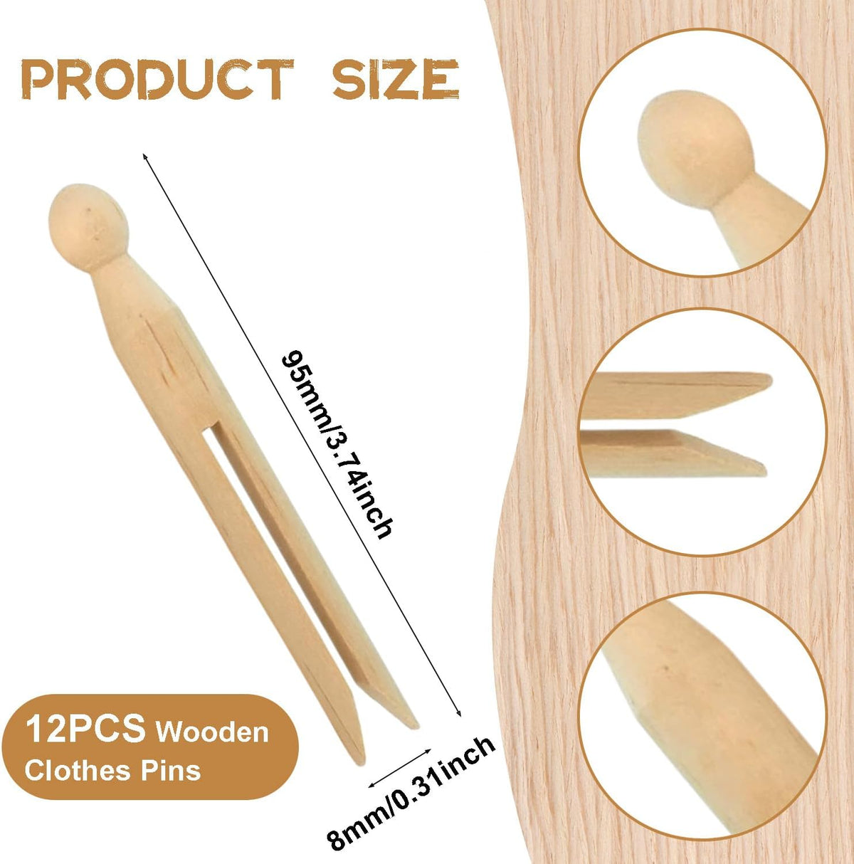 12 Pinzas Madera Manualidades y Lavandería Vintage