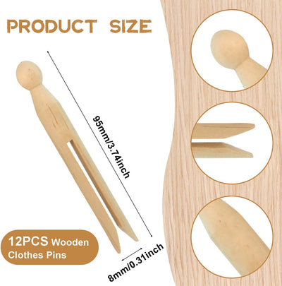 12 Pinzas Madera Manualidades y Lavandería Vintage