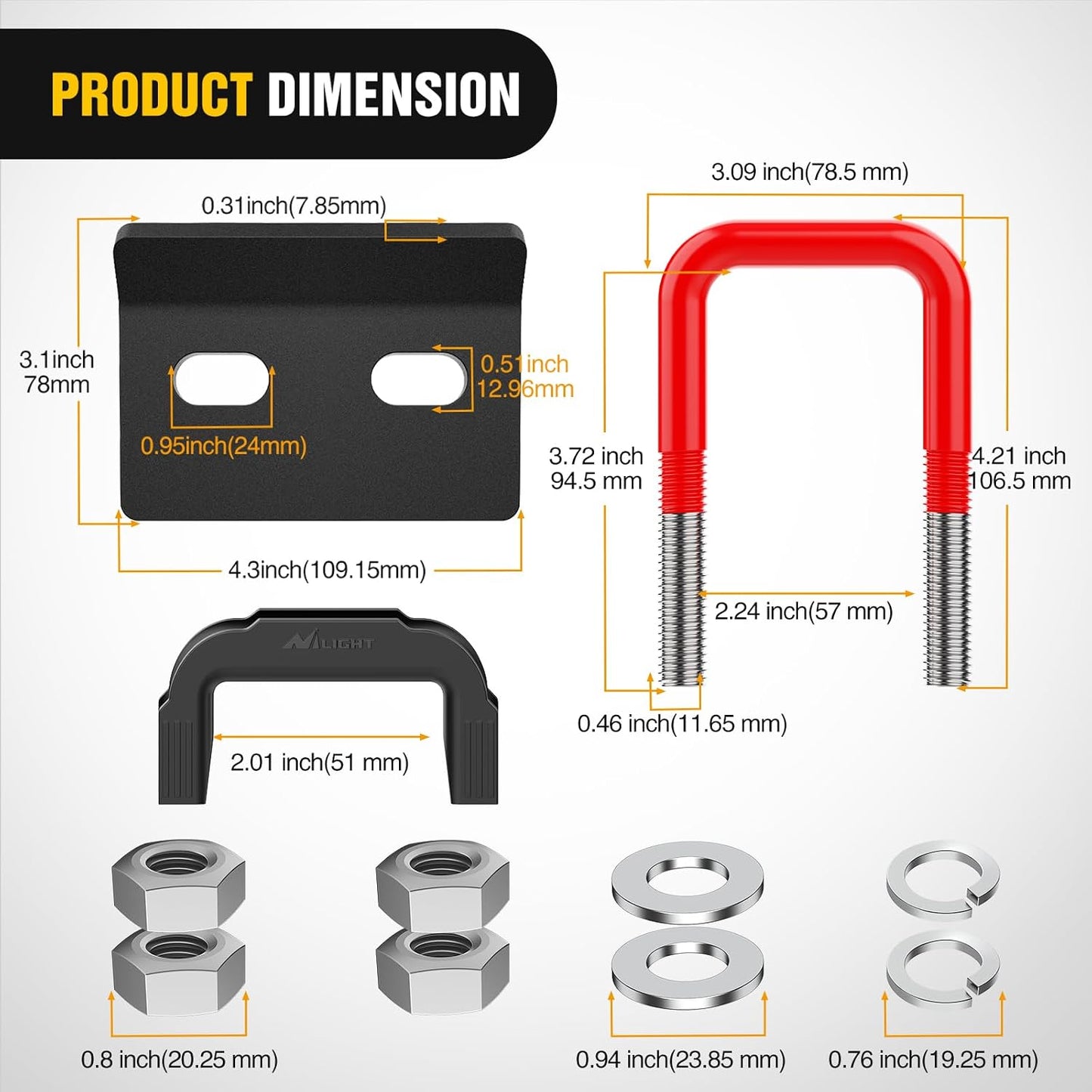 Tensor enganche remolque 2pulg acero goma perno U rojo