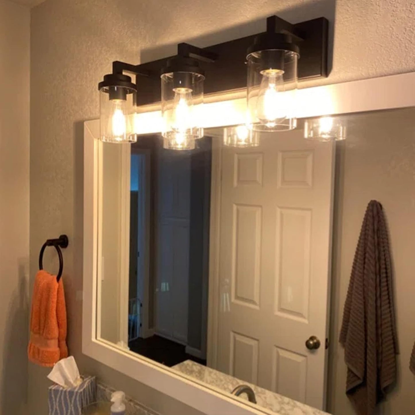 Luminaria baño 3 luces negro aplique industrial vidrio