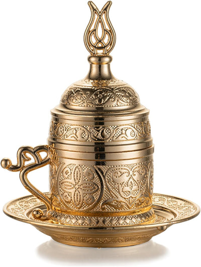 Taza café expreso porcelana metal estilo marroquí 2oz con tapa