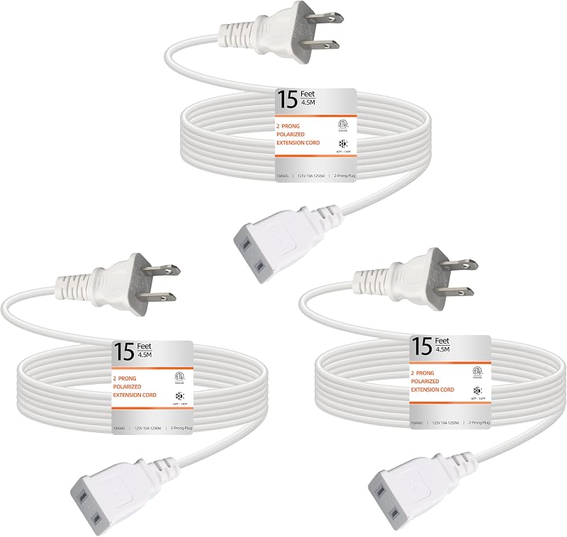 Cable extensión 15 pies 125V 10A 2 clavijas para luces Navidad