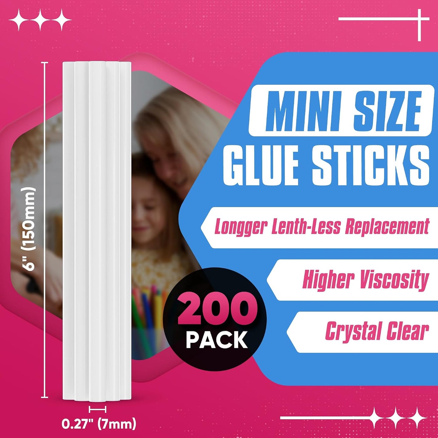 Barras pegamento mini 0.27x6pulg pack 200 transparentes