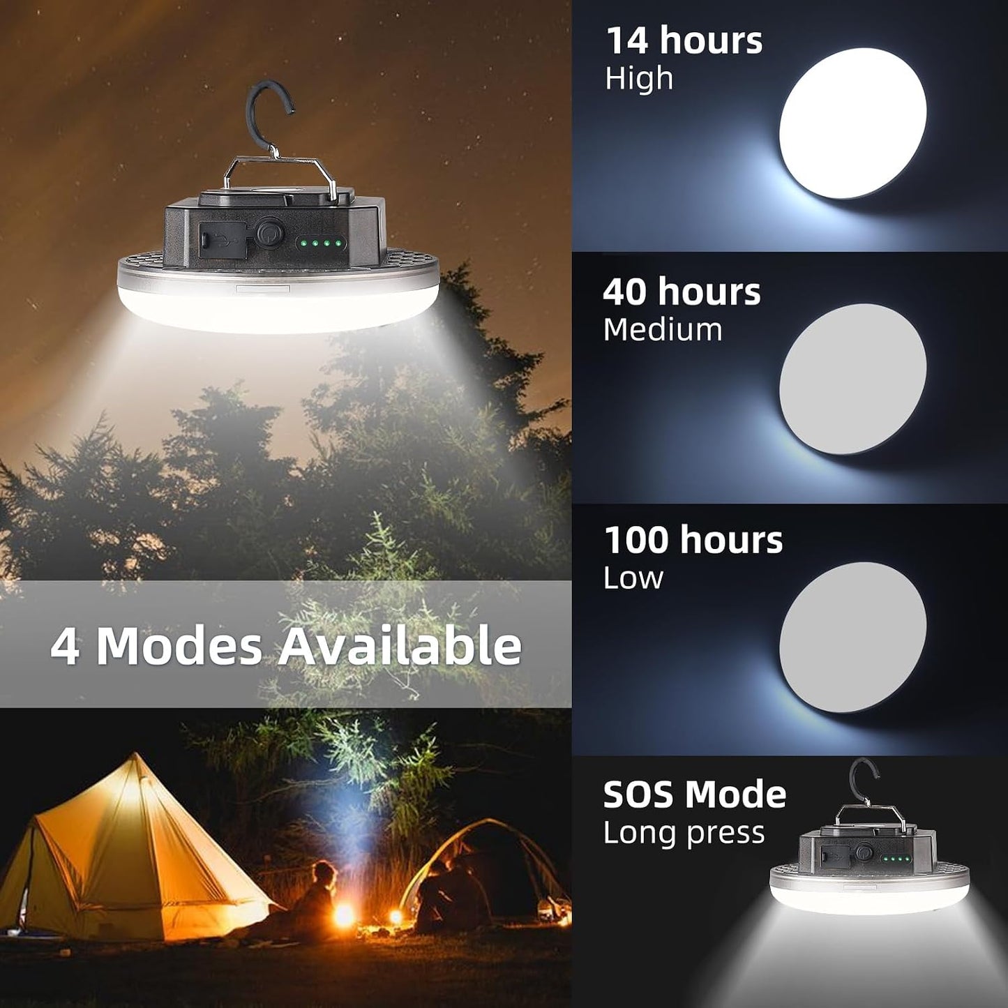 Lámpara LED recargable 12000 mAh 5000 lúmenes 3 modos IPX5