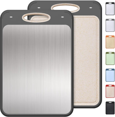 Tabla cortar 2en1 acero inox mango para carne cocina