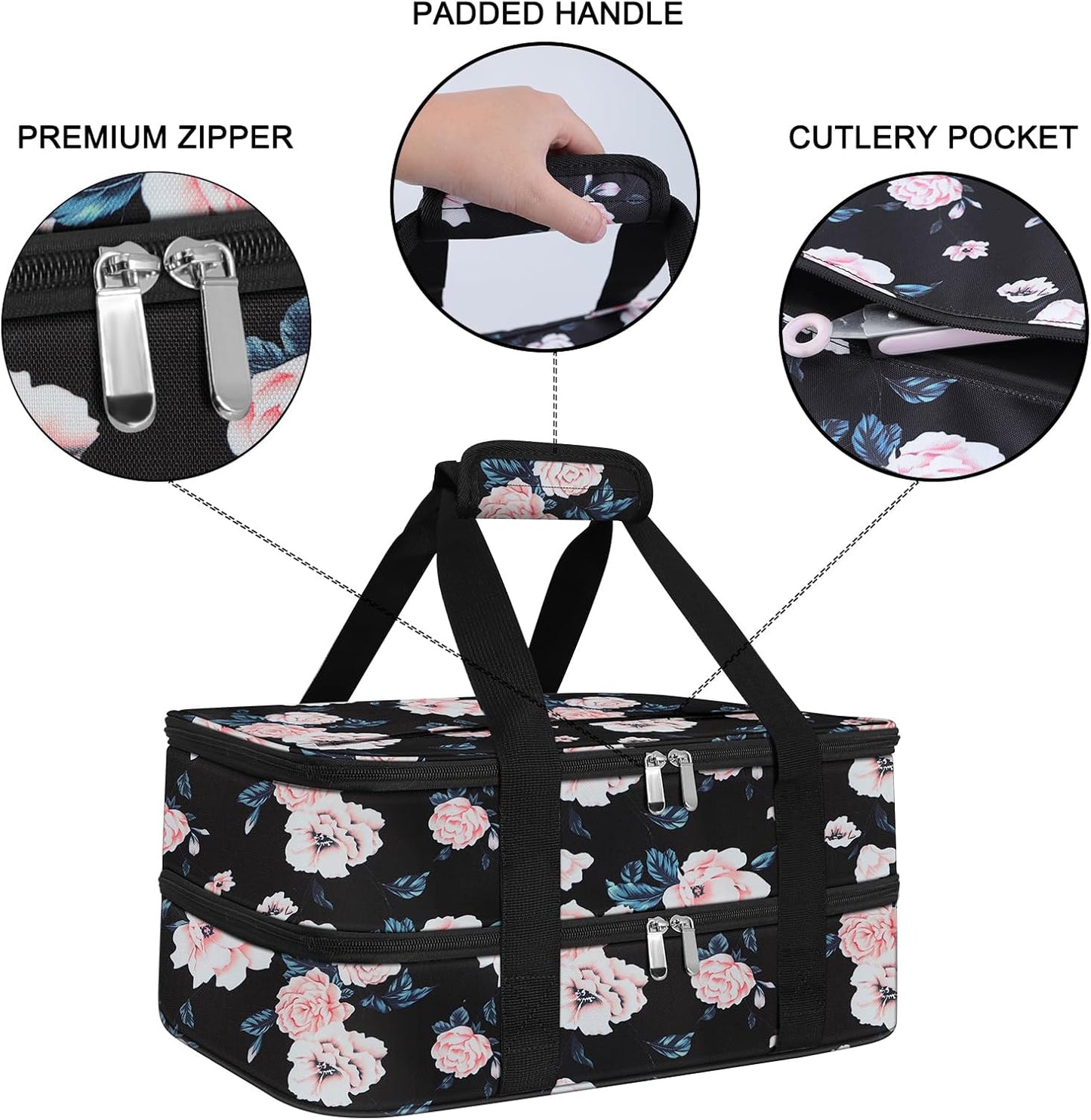 Bolsa transporte cazuela doble aislamiento 9x13" flor