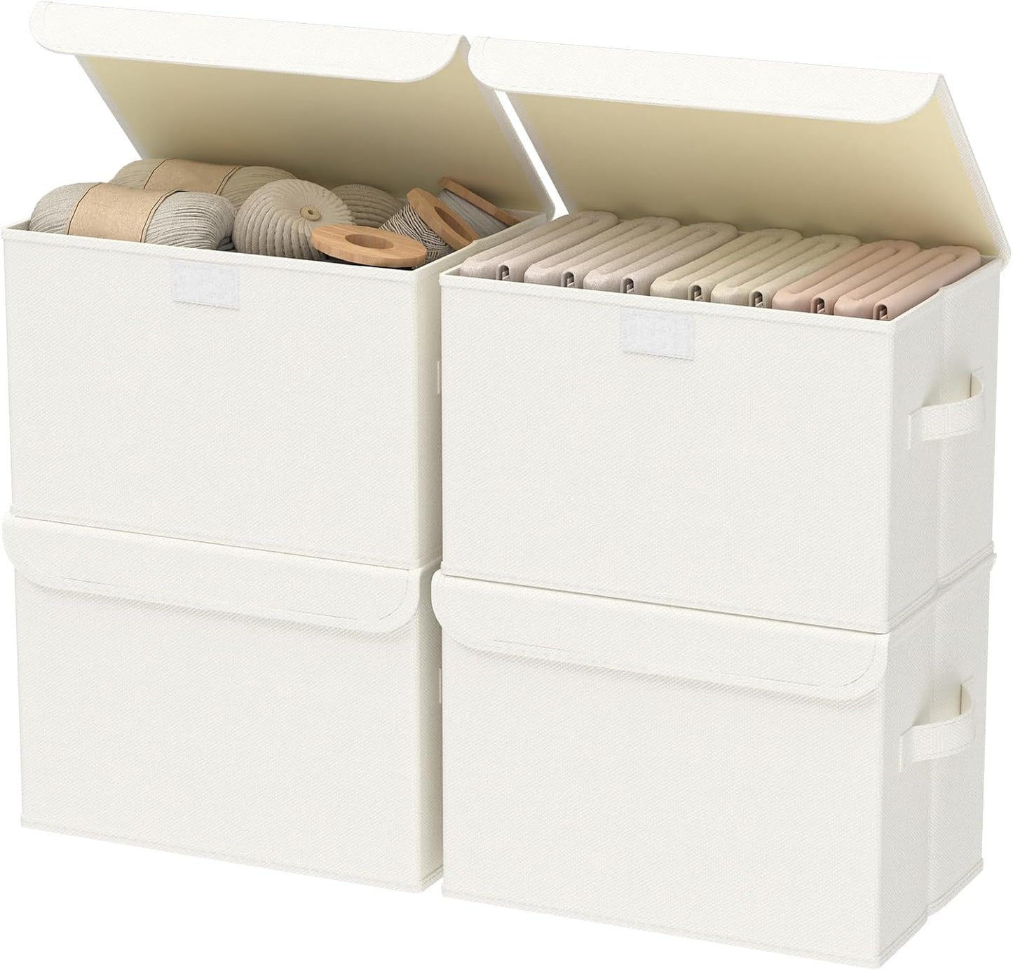 Cesta tela con tapa apilable plegable 4 pzas beige