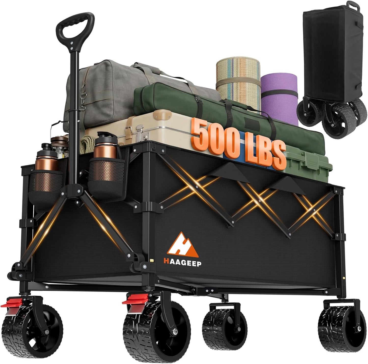 Carro plegable resistente para compras jardín 200L negro