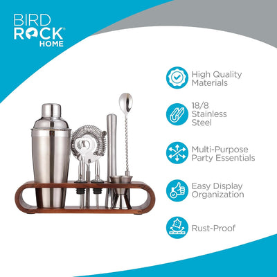 Set 10 Pzas Herramientas Bar Acero Inox Soporte Acacia