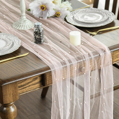 Mesa Camino Gasa Rosa Perla 120pulg Transparente