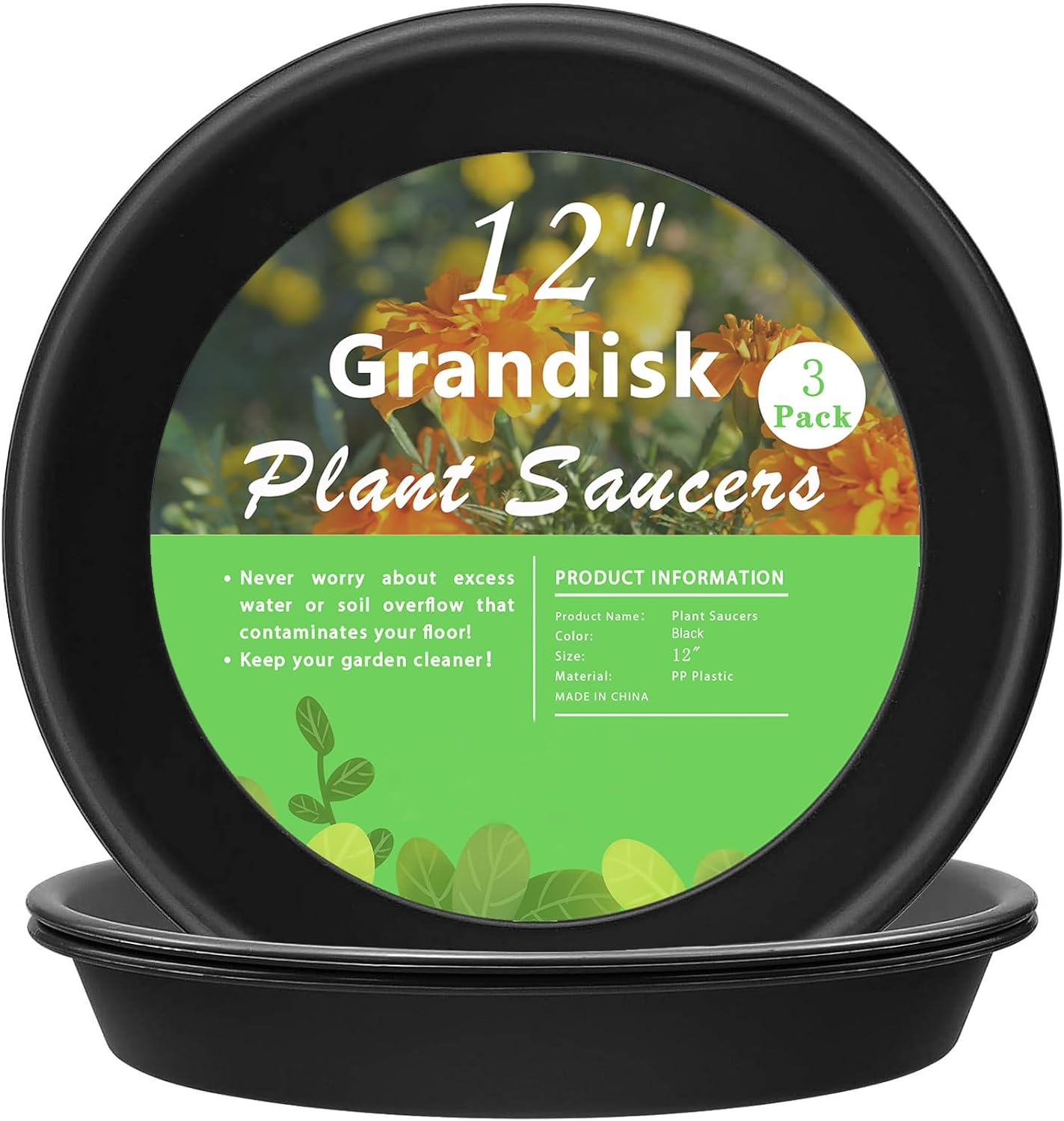 3 Pzas Platillos Plantas Resistentes 30cm Negro