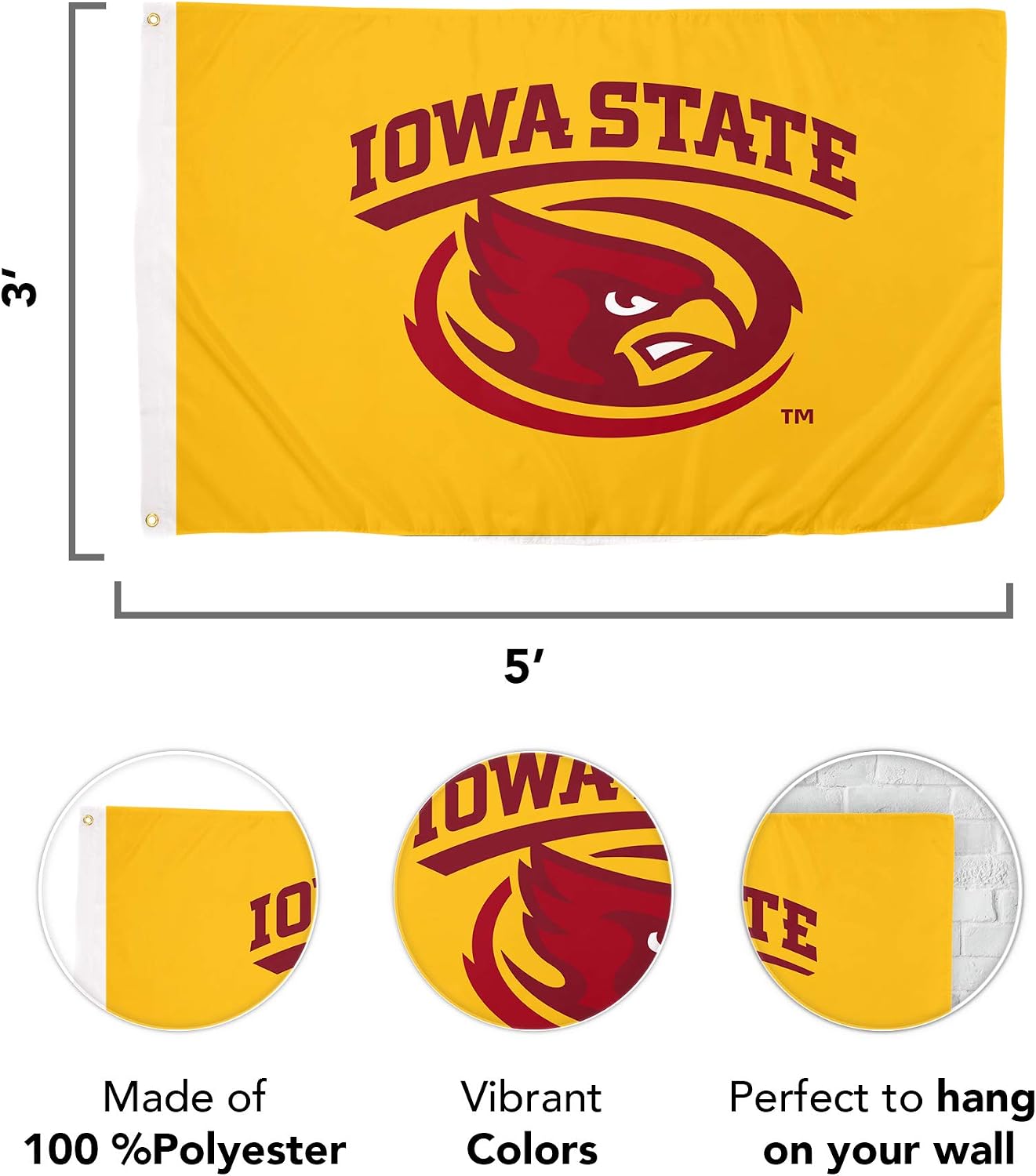 Bandera ISU Univers. Iowa 3x5pies tela poliéster duradera