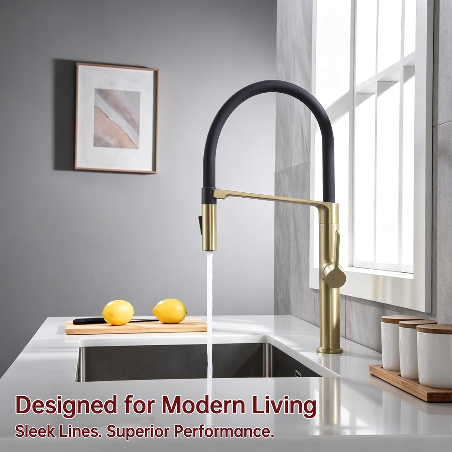 Grifo cocina sin plomo pulverizador extraíble dorado