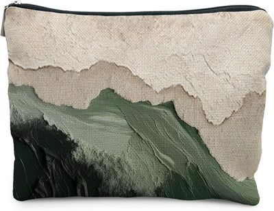 Bolsa maquillaje playa verde salvia ondas oceánicas