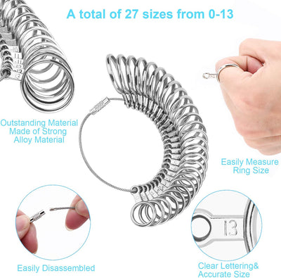 Juego herramientas medir anillos aluminio 27 piezas paño pulido