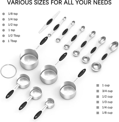 Juego 6 cucharas medidoras acero inox doble cara y 1 nivelador