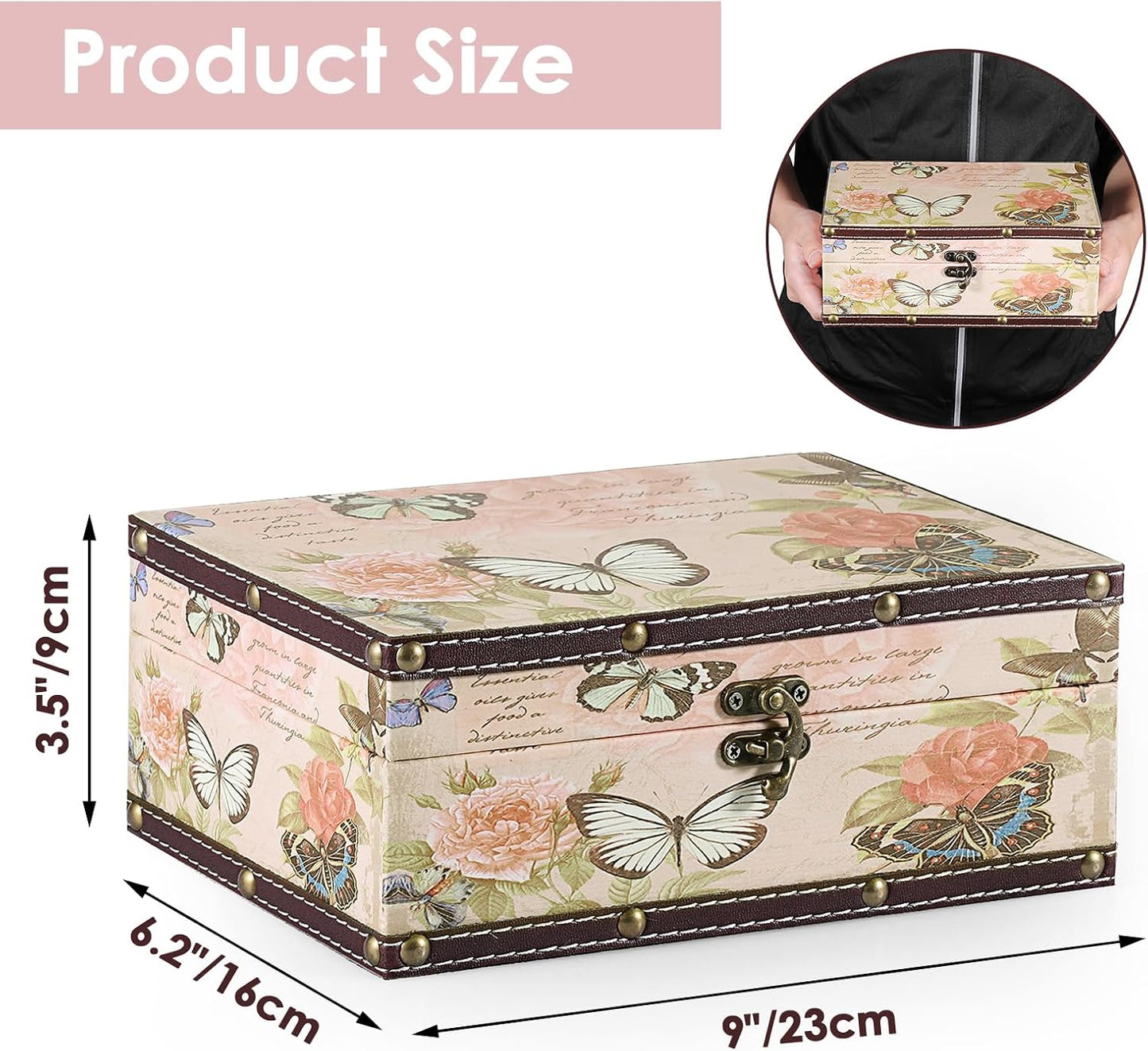 Caja decorativa de madera piel sintética para joyas y recuerdos