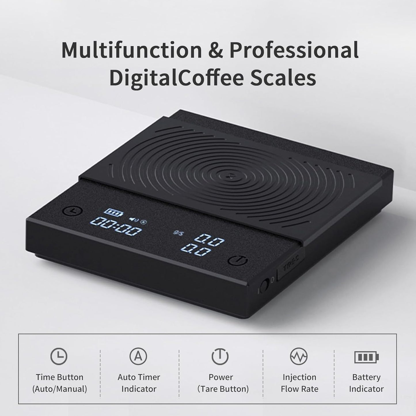 Báscula electrónica de café con tasa de flujo y temporizador
