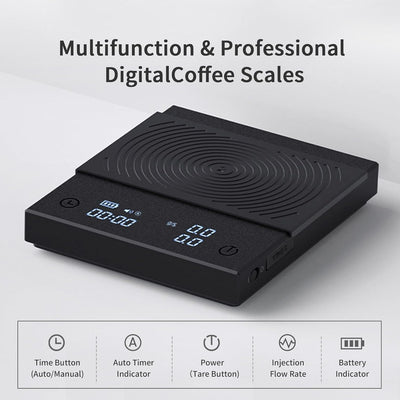 Báscula electrónica de café con tasa de flujo y temporizador