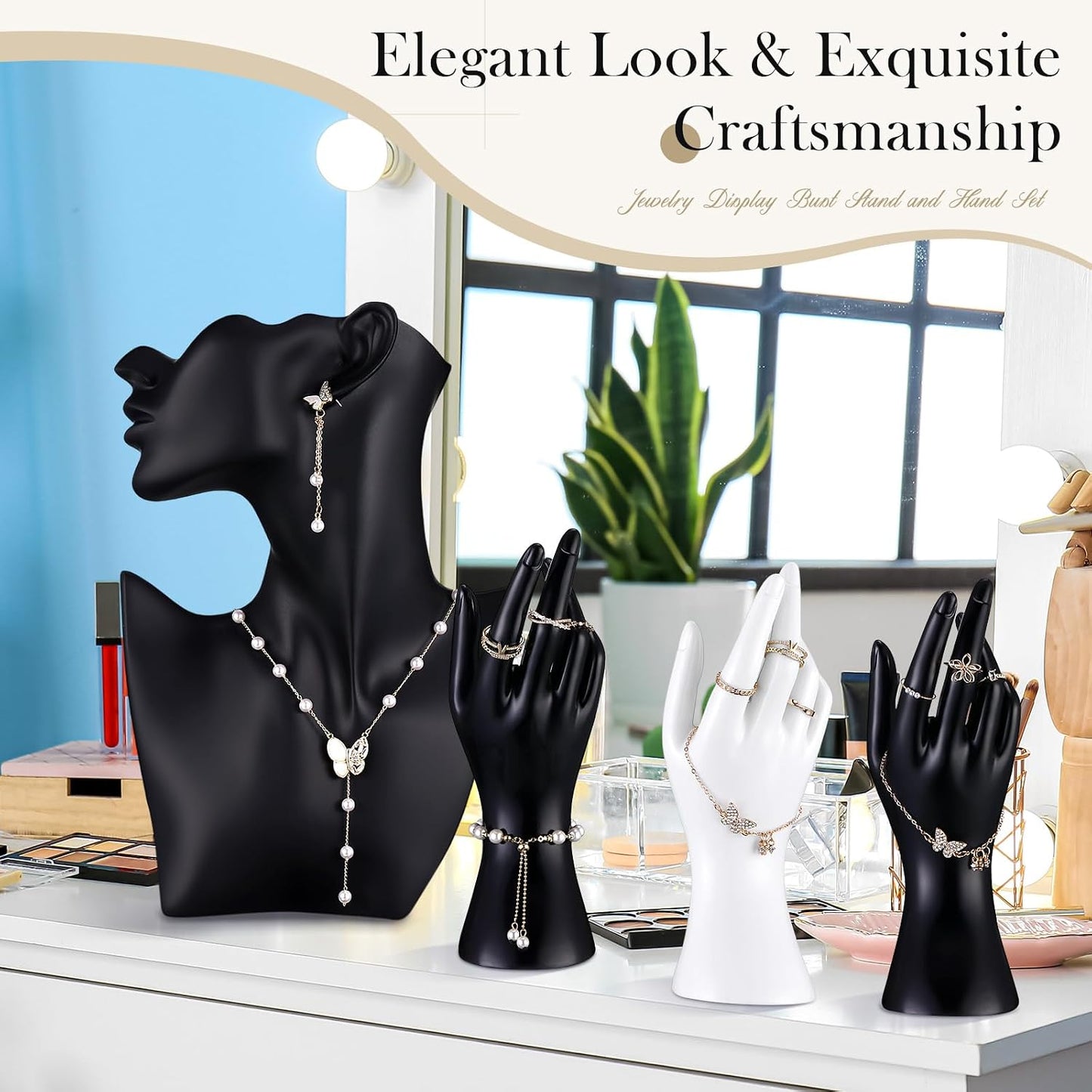6 Maniquíes Resina Soporte Joyas Collares Aretes Negro