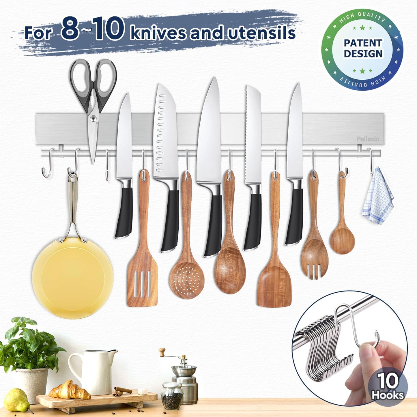 Soporte magnético cuchillos 20" 10 ganchos