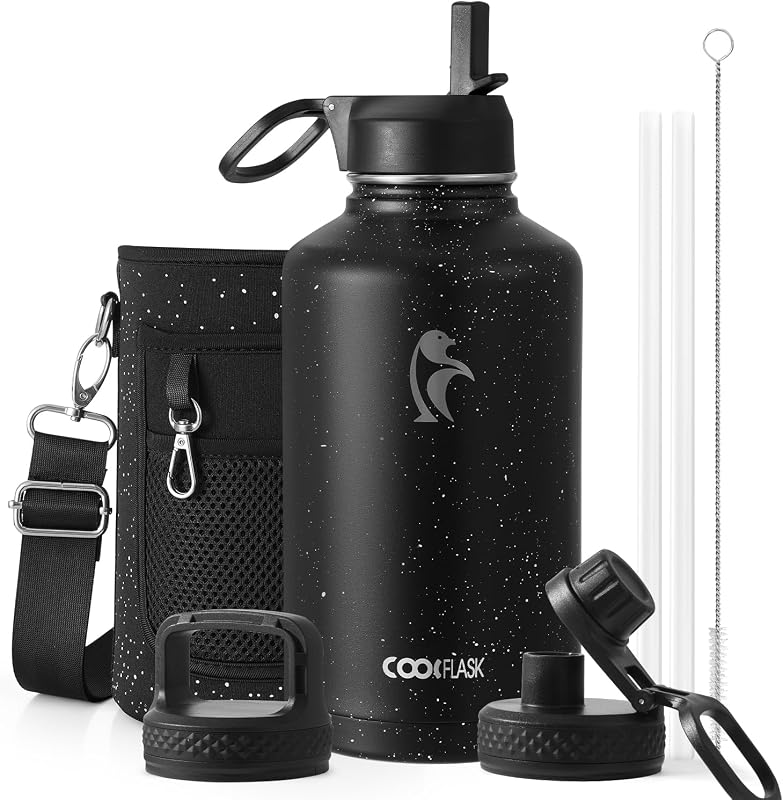 Botella agua acero inox popote 3 tapas Galaxy noche estrellada