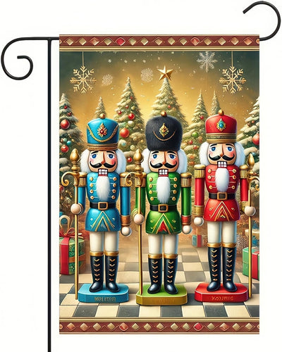 Bandera jardín invierno soldados cascanueces 12x18 doble cara