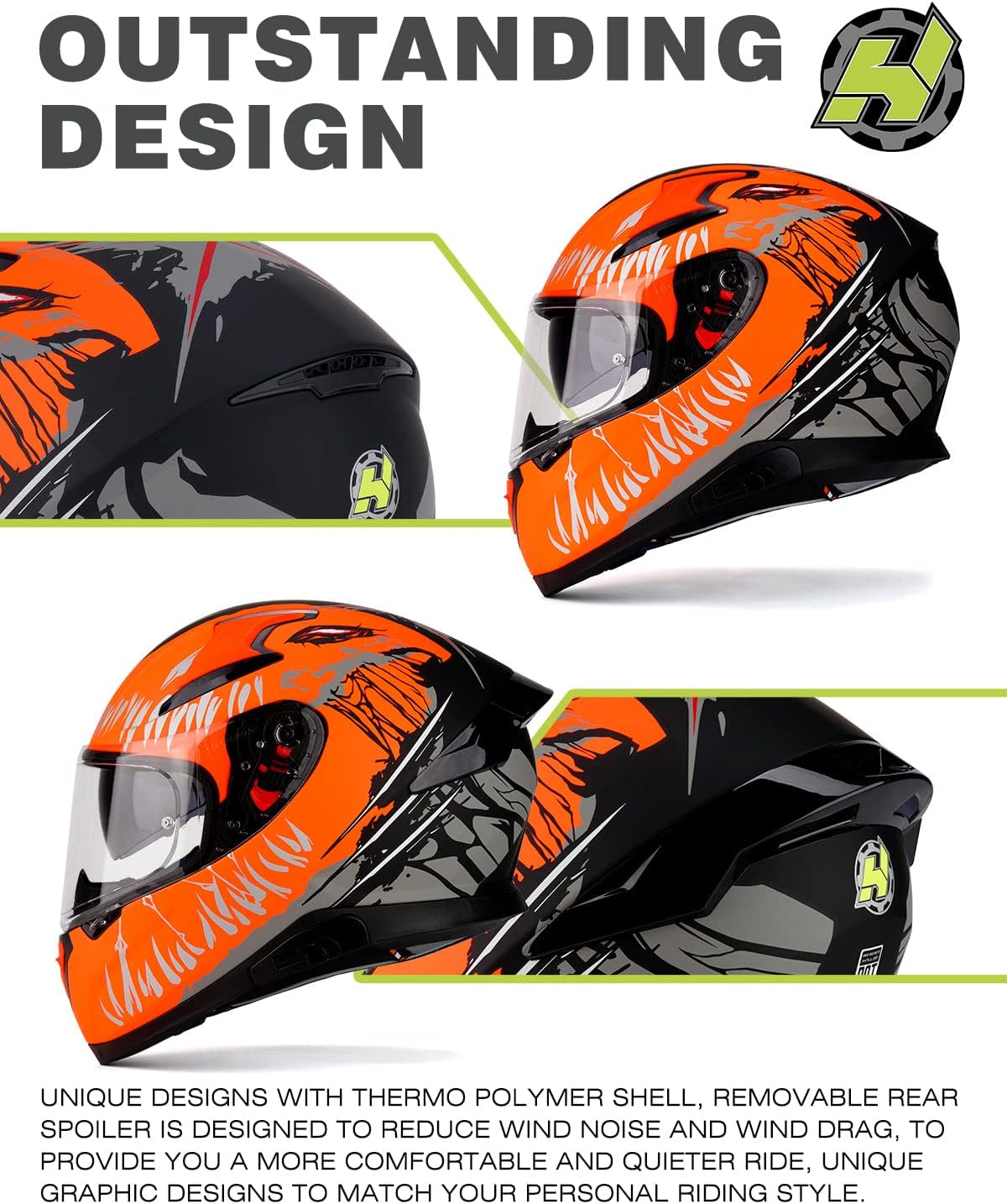 Casco moto cara completa aprobado DOT doble ala