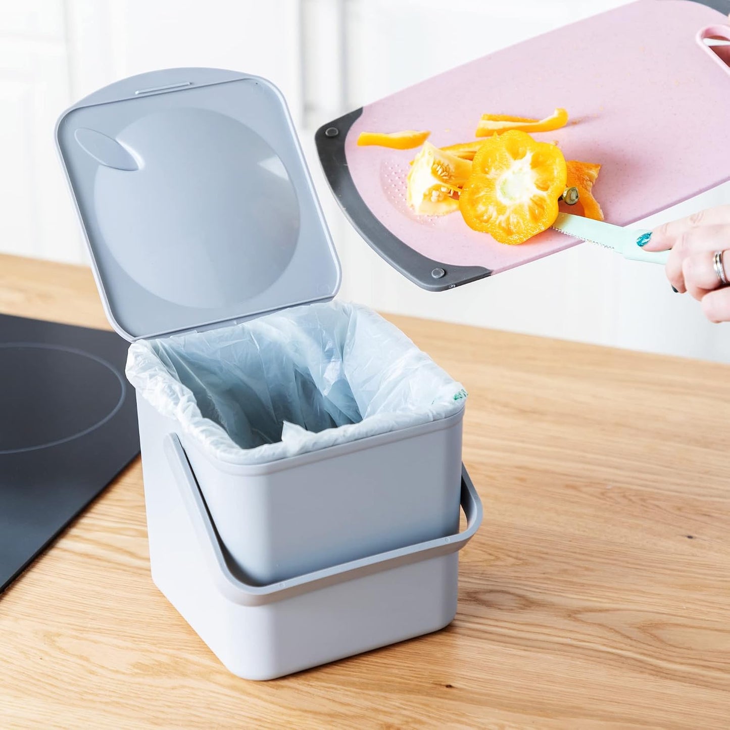 Contenedor compost cocina 3.5L gris claro fácil limpieza