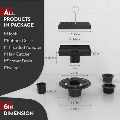 Drenaje ducha cuadrado 6pulg acero inox SUS304 negro mate