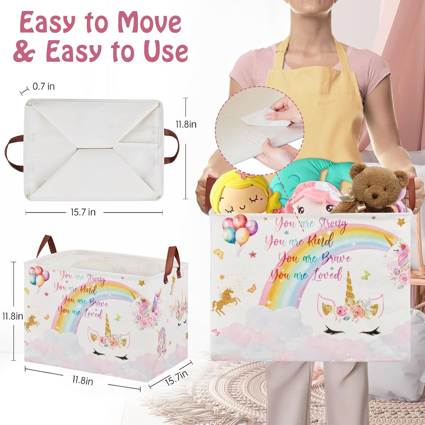 Bolsa regalo unicornio rosa cesta lavandería nube arcoíris