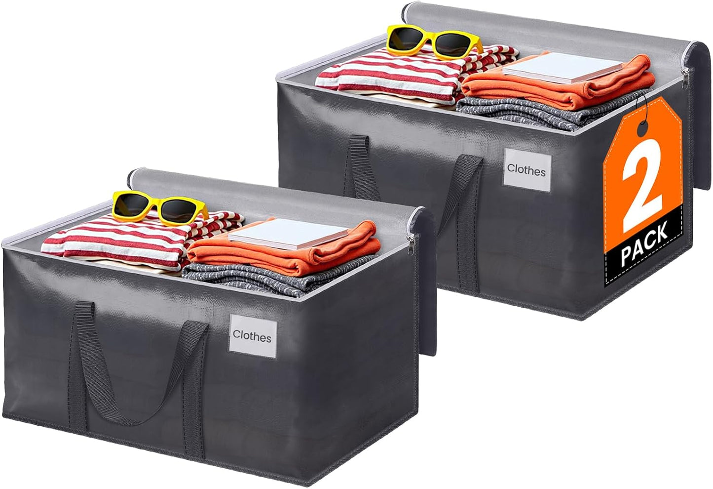 2 Pzas Bolsas Mudanza Resistentes con Cremallera y Asas Gris