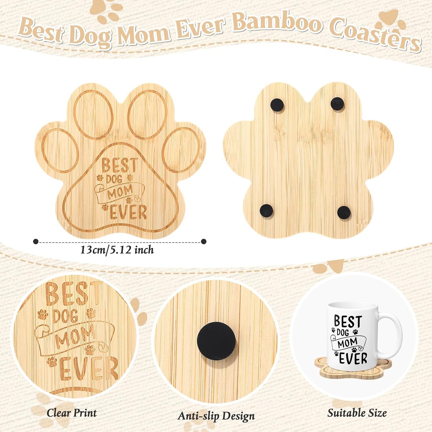 2 Tazas Bambú 11.2oz Regalo Mamá Perro Cachorro