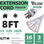 Cable extensión 3 salidas 13A resistente 8" blanco