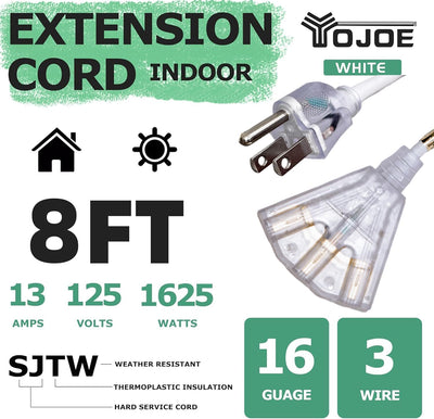 Cable extensión 3 salidas 13A resistente 8" blanco