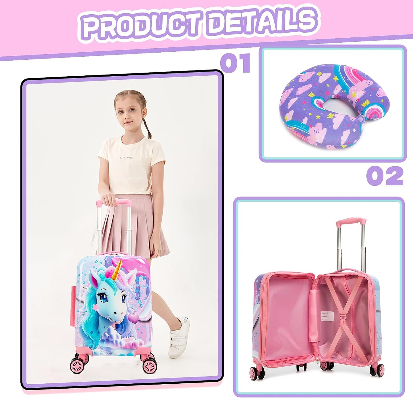 Set 2 maletas rígidas 16pulg para niños con ruedas