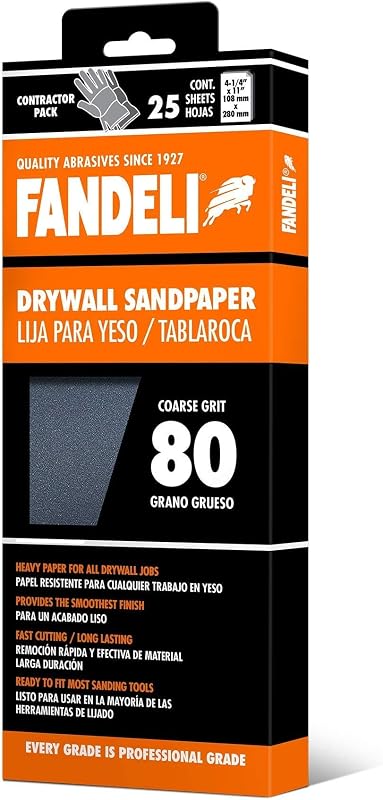 Papel lija 80 grano 25 hojas 4x11pulg para yeso