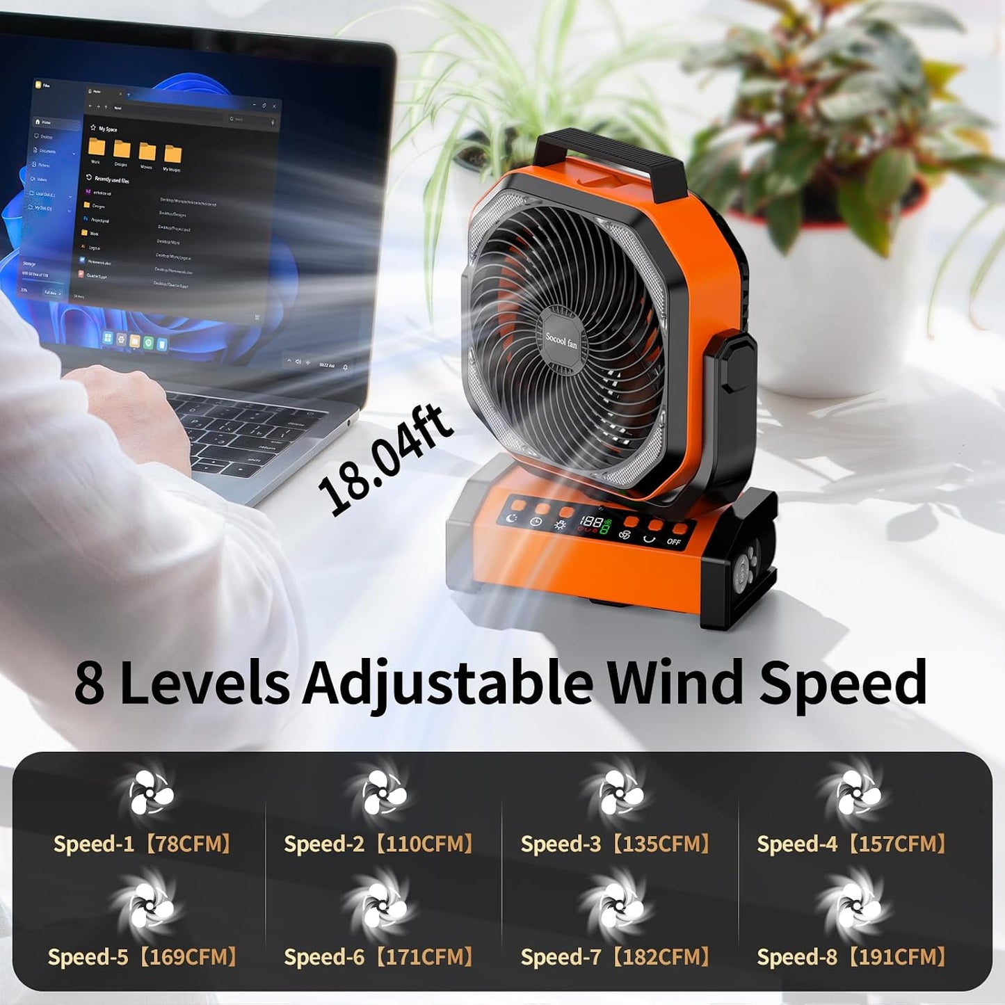 Ventilador campamento con luz 20000mah 8 vel. control remoto
