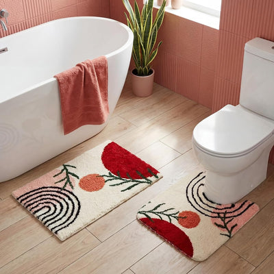 2 Pzas Alfombrilla baño TPR antideslizante 24x20 y 24x16 color boho