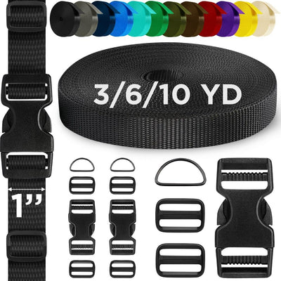 Kit hebillas correas nylon negro 3 yd 3 plástico ajustables 6 tri-glide 3 metal