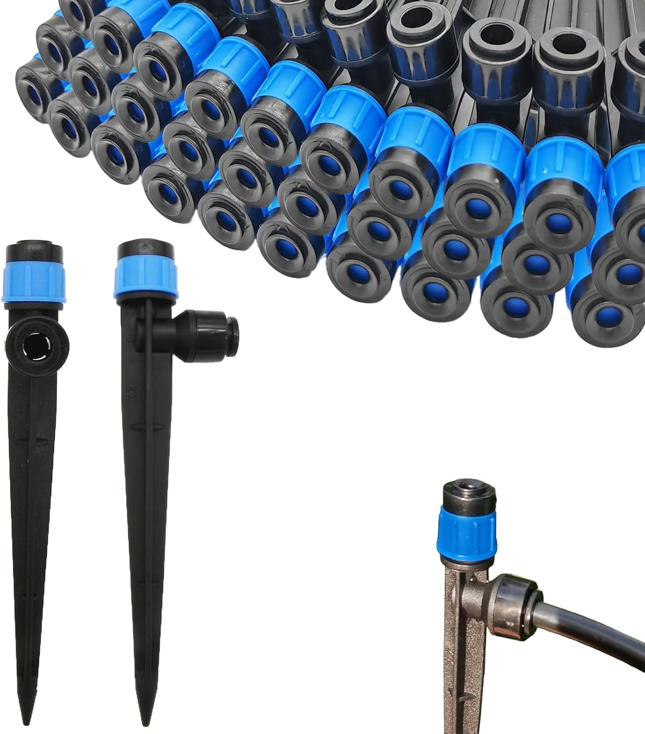 30 Emisores Riego Goteo 1/4pulg Ajustables 360 Grados Azules