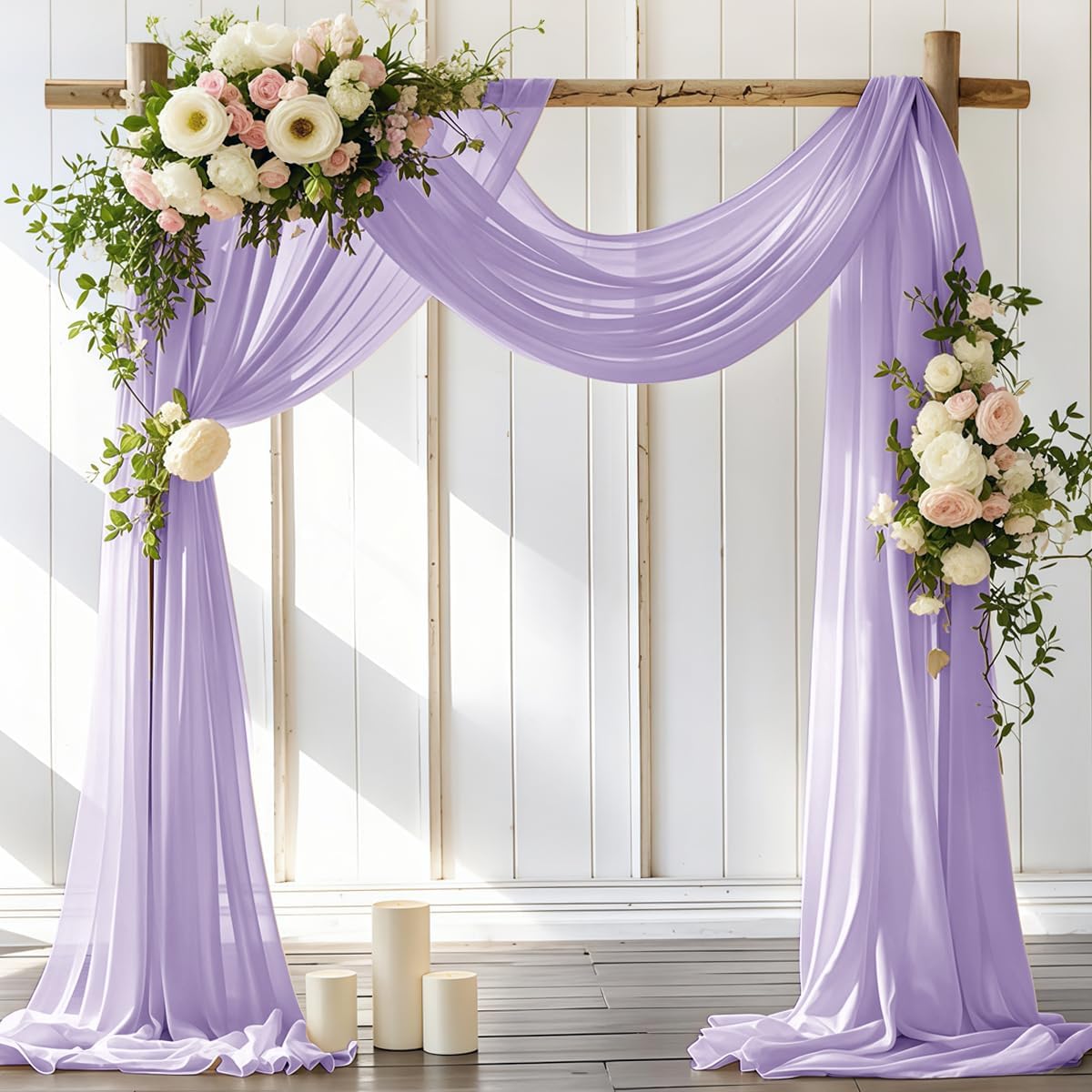 Cortinaje arco boda 2 paneles 30x18pulg gasa lila