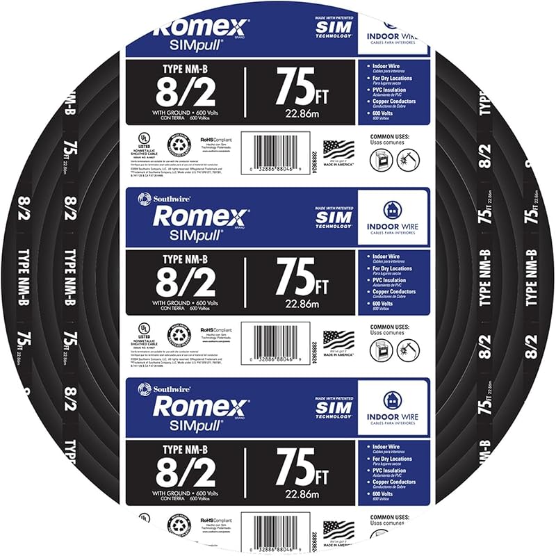 Cable Romex SIMpull™ 8/2 trenzado 75pies negro